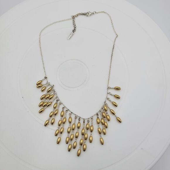Vintage Napier‎ Metal Barrel Beads Bib Neckleace 19" Gold Silver Tone Dangling - Picture 5 of 12